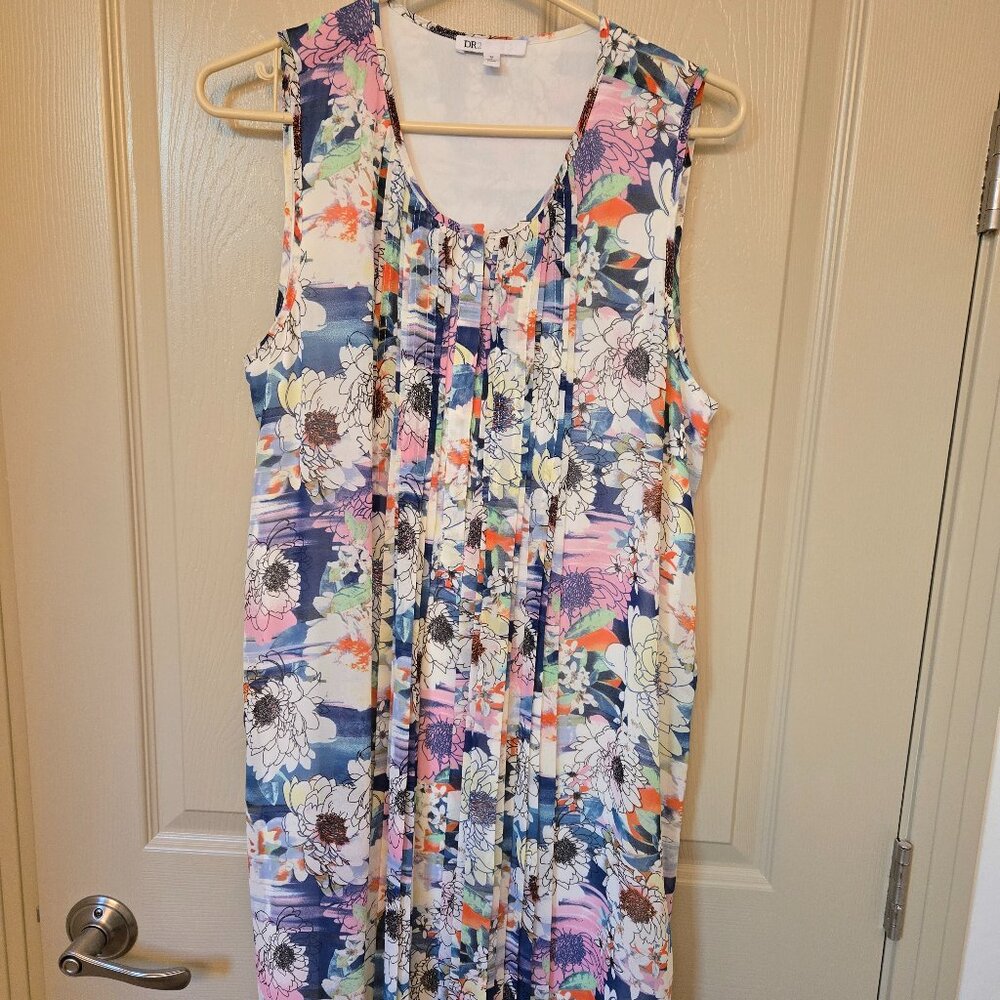 Flowy Floral Knife Pleat Front Sleeveless Dress Size M